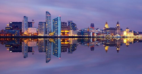Image of Liverpool's skyline at night.  Attribution Unknown